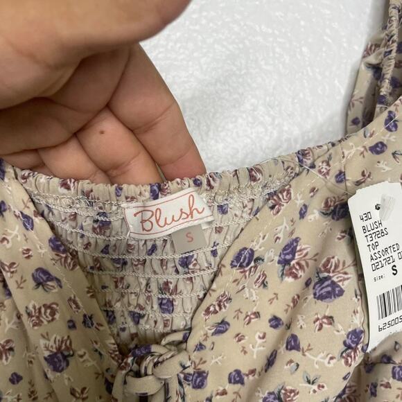 Blush Womens Top Size S Brown Floral Long Sleeve Cropped Casual Blouse - Picture 3 of 11